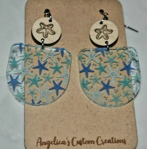 Starfish Wood/Acrylic Drop Earrings